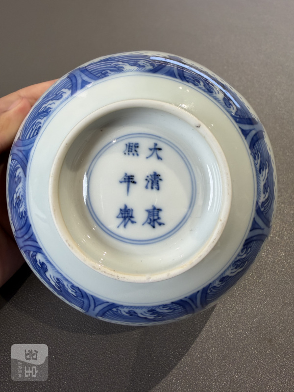 清康熙 青花八卦云鹤纹碗 - 图11
